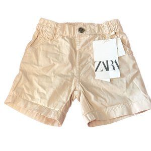 Zara Tan Shorts 2 Front Pockets Faux Back Pocket No Zipper Button Front Sz 9-12